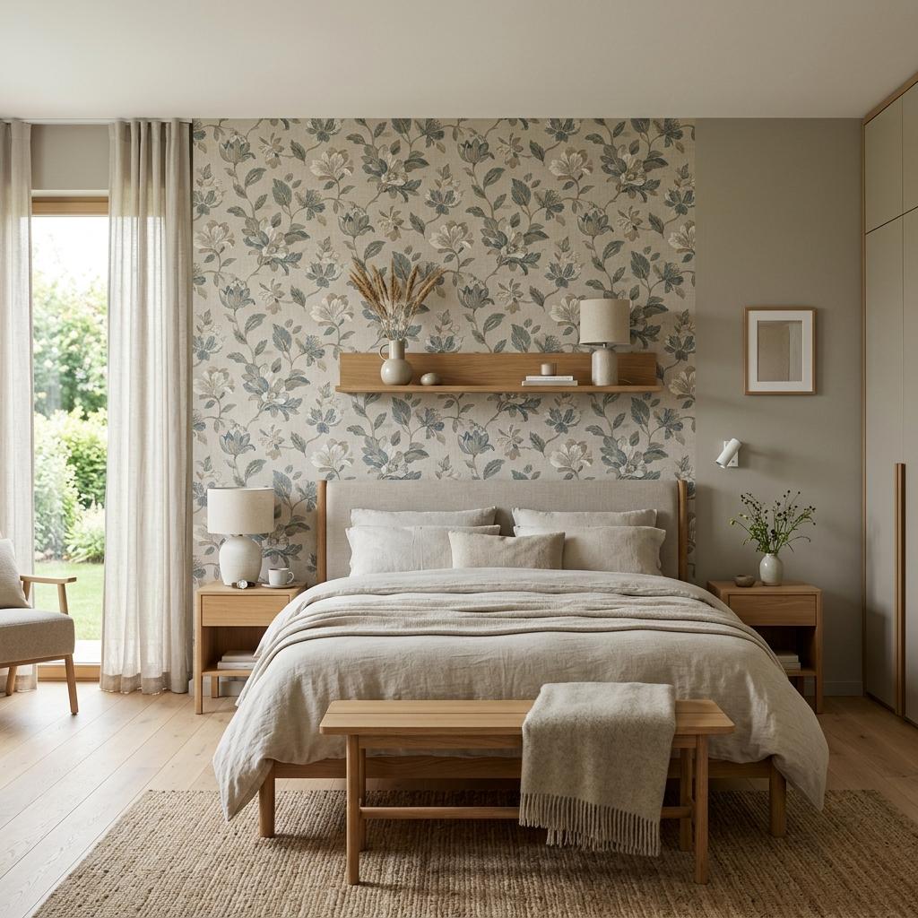 Schlafzimmer mit Designtapete